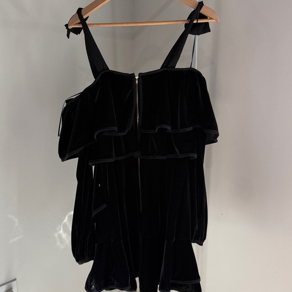 Petersyn Womens Black Velvet Tasha Velvet Ruffle Off-Shoulder Dress Size XS - Picture 7 of 9